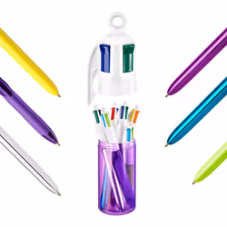 BIC 4 Colours Black, Blue, Cyan, Green, Light Green, Orange, Pink, Purple, Red, Yellow Clip-on retractable ballpoint pen Medium 6 pc(s)
