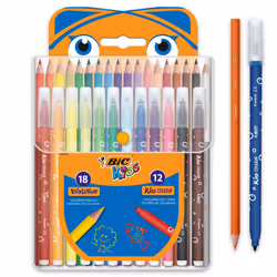 Kids Colouring Set - Case of 30 Colouring Products - 18 Pencils and 12 Felt-Tip Colouring Pens in Convenient Plastic Case