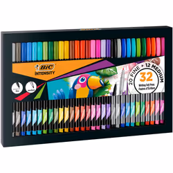 Intensity Felt Tip Pens, Writing Pens with 20 Fine and 12 Medium Tips, Vibrant Colouring Pens, School Supplies for Kids or Ad ...