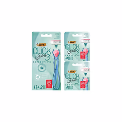 Click 3 Soleil Sensitive Refillable Women's Razor, 30% Recycled Plastic Handle, 10 x 3-Blade Refills, Lubricating Strip - Bun ...