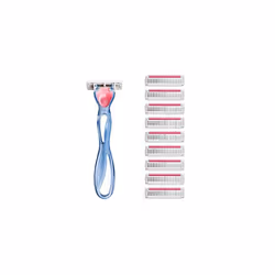 Click 3 Soleil Sensitive Refillable Women's Razor, 30% Recycled Plastic Handle, 10 x 3-Blade Refills, Lubricating Strip - Bundle of 1+10
