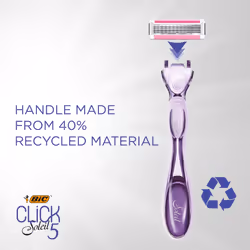 Click 5 Soleil Refillable Women's Razor, 40% Recycled Plastic Handle with Rubber Grip, 2 x 3-Blade Refills - Box of 1+2, Purple