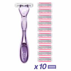 Click 5 Soleil Refillable Women's Razor, 40% Recycled Plastic Handle with Rubber Grip, 10 x 3-Blade Refills, Lubricating Strip - Bundle of 1+10,