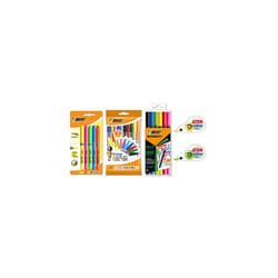 Colourful Set with Mini Pocket Mouse Correction Tapes, Cristal Multicolour Ball Pens, Highlighter Grip Pens, and Intensity Dual Tip Felt Pens -