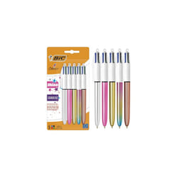 4 Colours Shine and Gradient Retractable Ball Pens Medium Point (1.00 mm) in Metallic Silver, Gold, Pink, Rose Gold, and Gradient Pastel - Pack of 5
