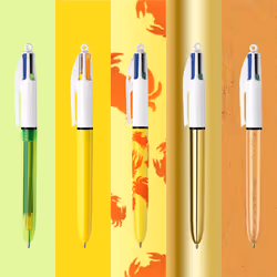 4 Colours Special Collection of 15 Ball Pens Medium Points (1.00 mm) and Wide Point (1.6 mm) - Assorted Ink Colours, Box of 15