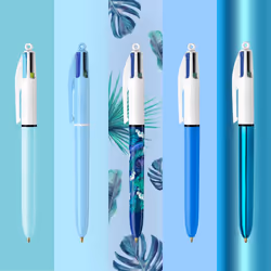 4 Colours Special Collection of 15 Ball Pens Medium Points (1.00 mm) and Wide Point (1.6 mm) - Assorted Ink Colours, Box of 15
