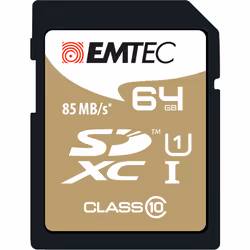 Emtec ECMSD64GXC10GP, 64 GB, SDXC, Class 10, 85 MB/s, 21 MB/s, Black, Brown