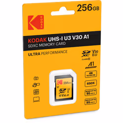 Kodak SD Card 256GB UHS-I U3 V30 Ultra - 95MB/s Max Read Speed - Write Speed 85MB/s Max - Storage of 4K Ultra HD Videos and H ...