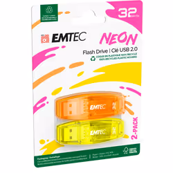 Emtec C410 Neon, 32 GB, USB Type-A, 2.0, Cap, Orange, Yellow