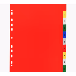 The Exacompta indices are made from 1.2mm polypropylene. They are A4 maxi in size and are pre printed 1 to 10 on 10 parts.The ...