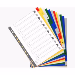 The Exacompta indices are made from 1.2mm polypropylene. The indices are A4 in size and are pre printed 1 to 12 on 12 parts.T ...