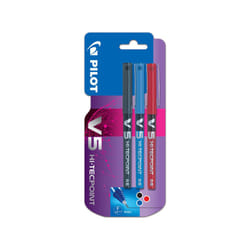 Pilot V5 Liquid Ink Rollerball 0.5 mm Tip (Pack of 3) - Black/Blue/Red