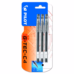 Pilot G - Tec C4 Gel Microtip Rollerball Pen, 0.4 mm Tip - Black, Pack of 3