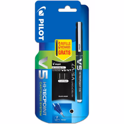 Pilot V5 Cartridge System Liquid Ink Rollerball, 0.5 mm Tip Single Pen with 3 Free Refills - Black