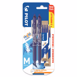 Frixion Clicker - Retractable Erasable Gel Ink Pens - Blue Ink - Medium 0.7mm Nib - Blister Pack of 2 + 6 Bonus Refills