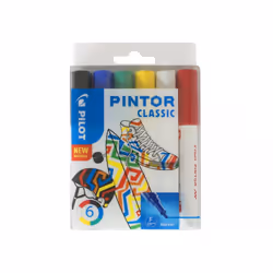 Pilot Pintor Classic, 6 pc(s), Black, Blue, Green, Red, White, Yellow, Bullet tip, Assorted colours, Round, 2.9 mm
