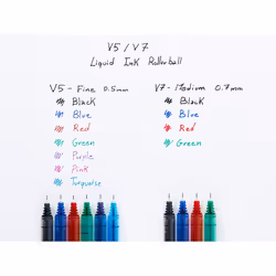 Pilot V5 Liquid Ink Rollerball 0.5mm Tip - Black/Blue/Red/Green (Pack of 4)
