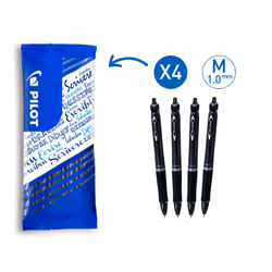 Pilot - Acroball Retractable Ballpoint Pen 1.0 - Medium - Black - Pack of 4