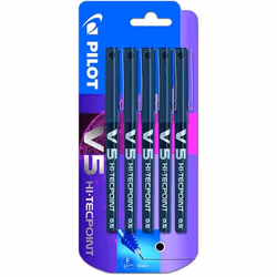 Pilot V5 Hi-Tecpoint Liquid Ink Rollerball Pen 0.5mm Tip 0.3mm Line Bl