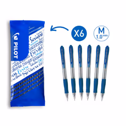 Pilot - Super Grip Retractable Ballpoint Pen - Medium - Blue - 6 pieces