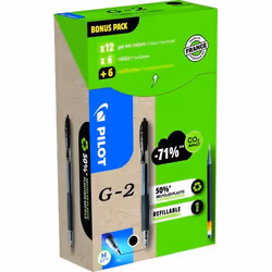 Pilot G-2 RBALL 12PEN/12REFIL BK P24