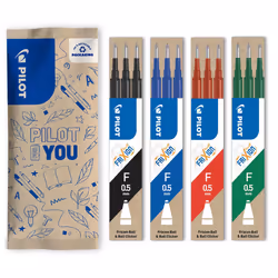 - Set of 4 sets of 3 Refills, FriXion Ball 0.5, Erasable Roller-ball Pen Refills - Blue, Black, Green, Red - Fine Tip