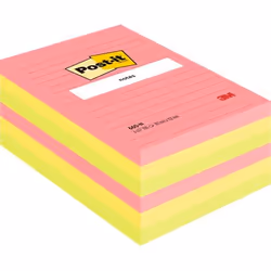 Post-It Notes 102x152mm 100 Sheets Ruled Rainbow Colours (Pack 6) 660N