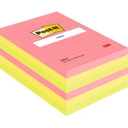 Post-It Notes 102x152mm 100 Sheets Ruled Rainbow Colours (Pack 6) 660N