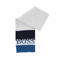 Hugo Boss J01094 849 Cotton Logo Scarf Navy Grey - T1