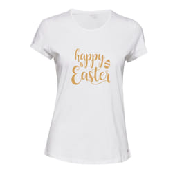 Gorgeous Happy Easter Egg Gold Text White Ladies Women T Shirt Tee Top Female - S