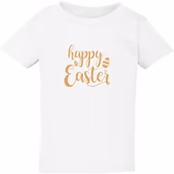 Gorgeous Happy Easter Egg Gold Text White Kids Boys Girls T Shirt Tee Top - Small / 2T / 1-2 YO
