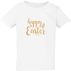 Gorgeous Happy Easter Egg Gold Text White Kids Boys Girls T Shirt Tee Top - Small / 2T / 1-2 YO