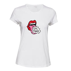 Girl Power Mouth Tongue Sign Pop Art White Female Ladies Women T Shirt Tee Top - L