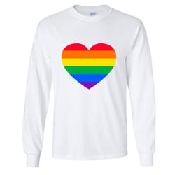 LGBTQ Colourful Rainbow Gay Pride Love Heart Long Sleeve Mens White T-Shirt Tee - L