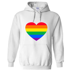 LGBTQ Colourful Rainbow Gay Pride Heart Men White Hoodie Hooded Sweat Sweater - S