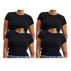 4x Bonds Womens Icons Crew Neck Tee Top Ladies Comfy T Shirt Black CR9DI Bulk - XS