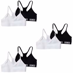 6x Bonds Sports Seamless Racer Back Crop Top Girls Black White Bras UXNK2A Bulk - 12-14