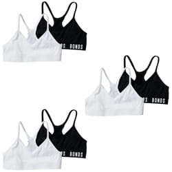6x Bonds Sports Seamless Racer Back Crop Top Girls Black White Bras UXNK2A Bulk - 12-14