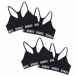4x Bonds Sports Seamless Racer Back Crop Top Girl Black Training Bra UXNK2A Bulk - 8-10