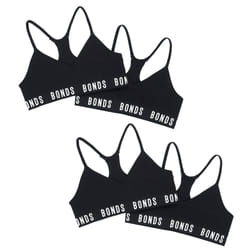 4x Bonds Sports Seamless Racer Back Crop Top Girl Black Training Bra UXNK2A Bulk - 12-14