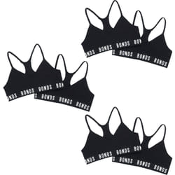 6x Bonds Sports Seamless Racer Back Crop Top Girls Kids Black Bras UXNK2A Bulk - 14-16