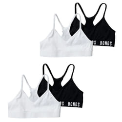 4x Bonds Sports Seamless Racer Back Crop Top Girls Black White Bras UXNK2A Bulk - 6-8