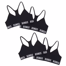 4x Bonds Sports Seamless Racer Back Crop Top Girl Black Training Bra UXNK2A Bulk - 6-8