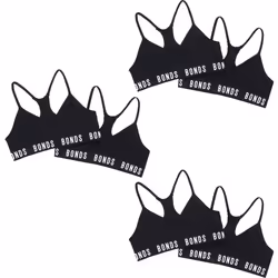 6x Bonds Sports Seamless Racer Back Crop Top Girls Kids Black Bras UXNK2A Bulk - 6-8