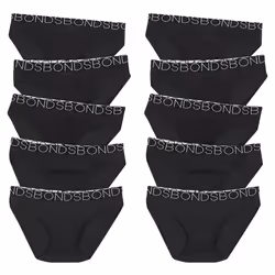 10x Bonds Girls Bikini Kids Black Cotton Briefs Undies Underwear UWCE5A Bulk - 10-12