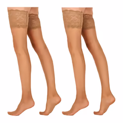 2 Pack Voodoo Lace Top Stay-Up Stockings Pantyhose Tights Nude Beige HXLF1N Bulk 15 Denier Leggings - Average-Tall