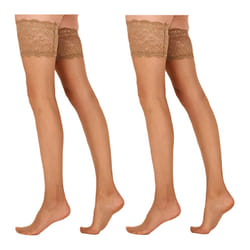 2 Pack Voodoo Lace Top Stay-Up Stockings Pantyhose Tights Nude Beige HXLF1N Bulk 15 Denier Leggings - Average-Tall
