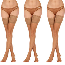 3 Pack Voodoo Lace Top Stay-Up Stockings Pantyhose Tights Nude Beige HXLF1N Bulk 15 Denier Leggings - Average-Tall