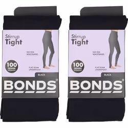 2 Pack Bonds Womens Stirrup Tights Stockings Pantyhose Leggings 100 Denier Black HXKC1N Bulk - M-L
